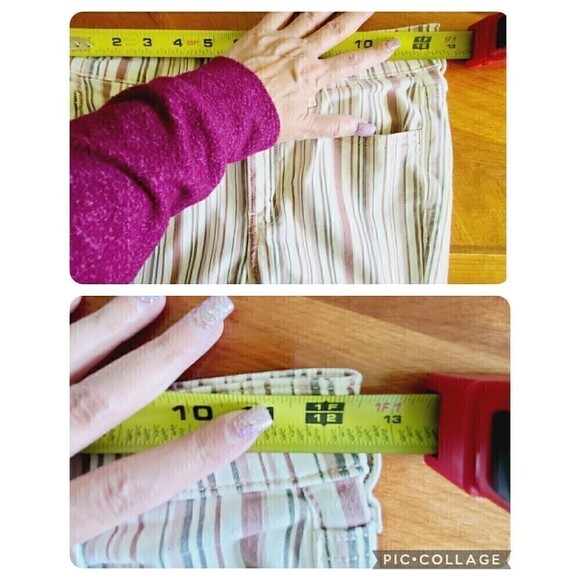American Eagle Jeans Size 0 Women's Pants‎ Hi Rise Purple Ivory Black Striped - Picture 9 of 12